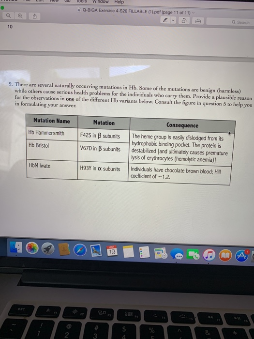 w window Help Q-BIGA Exercise 4-S20 FILLABLE (1).pdf (page 11 of 11) Q Search 10 9. There are several naturally occurring mut
