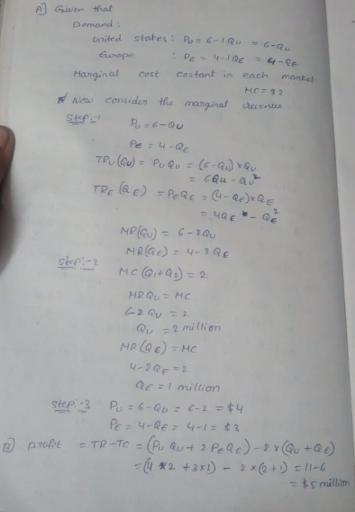 a Gwen hat Demand United states: R,-6-1Q0 G-Qu Europe Hanginal cest castant in each Pe 4-@e step- HRQU MC eztmullian progt =TP-Tc-CR, aut 2 Pe Q c)-2xl@u+0e) E/