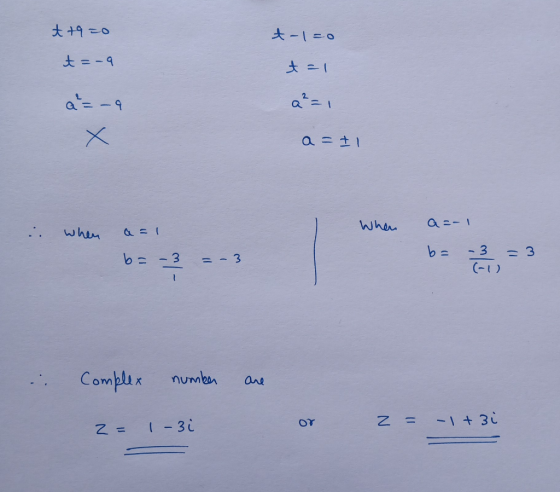 t +9 0 t-10 t = a a- a =1 ar- When whr . . -3 3 b -3 =3 C-1) numbn Complex ane -1 + 3 Z = 1 -30
