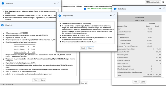 Question Help 0 More Info trial balance on June 1 follows: June transactions are summarized as follo (Click the icon to view