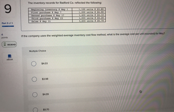 The inventory records for Radford Co. reflected the following: Beginning inventory May 1 First purchase e May 7 Second purcha