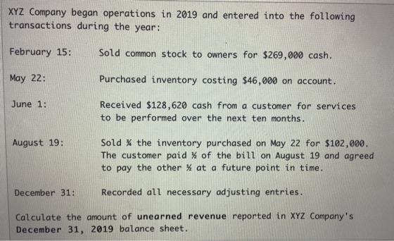 XYZ Company began operations in 2019 and entered into the following transactions during the year: February 15: Sold common st
