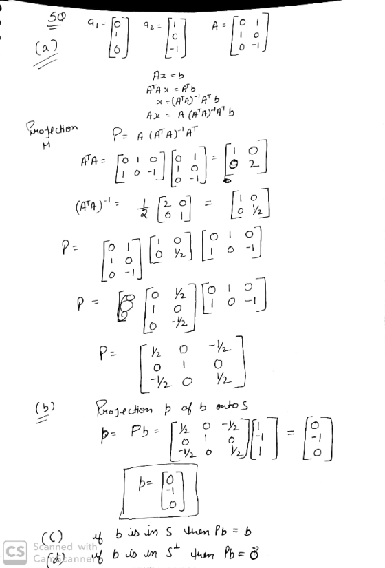 92= 1 lol [ AEroil 10il Ax=b ATA X = AD x = (ATA) ATS AXL = A (ATA)Alb Projection P= A (ATA) AT ATATOT 1 (172)** [ ] = [ord