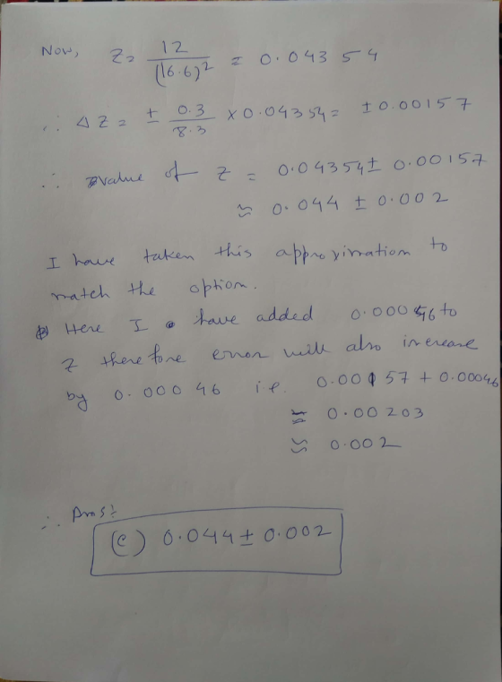 12 16.6 Now 043 s 2 2 ~ 0,0 4357, ± 0.001 5.7 mateh he option Here have added 0,000 ร์เ to o 00 2 ba oo0 46 .0457 +0-0004 (e ) 0.044± 0.002