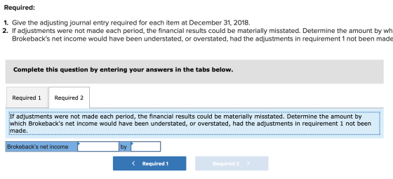Required: 1. Give the adjusting journal entry required for each item at December 31, 2018. 2. If adjustments were not made ea