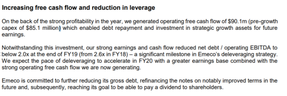 Increasing free cash flow and reduction in leverage On the back of the strong profitability in the year, we generated operati
