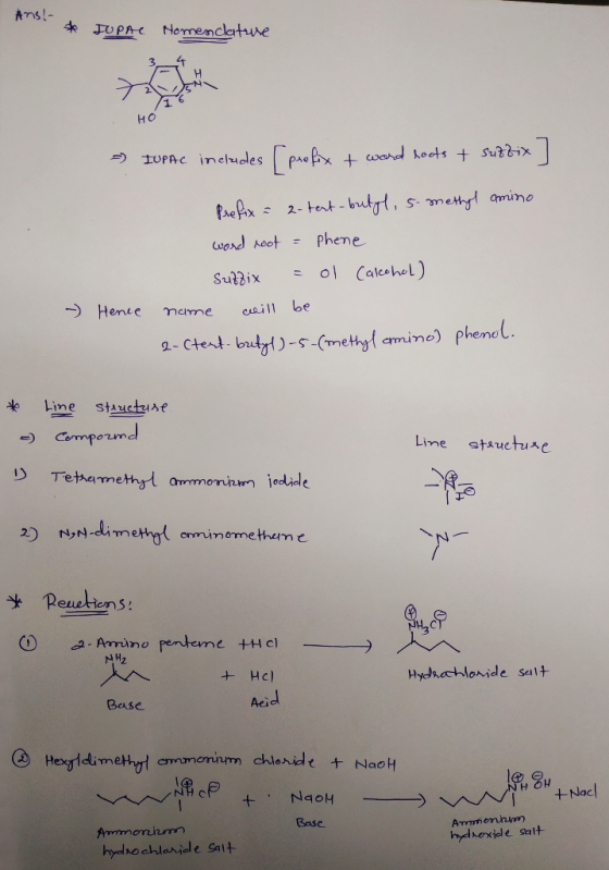 3 H O Hente meme vill be eyl-s-(methyl amine) phenol. Line stauctzire Lime stauetuse 2) N-elime omimomethum N H2 Aei Bease Na