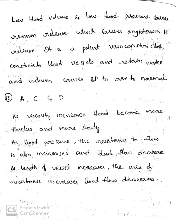 . Low blood volume & low blood pressme Guses reinis release which buses angiotensin I release of us a potent vaso constori (t