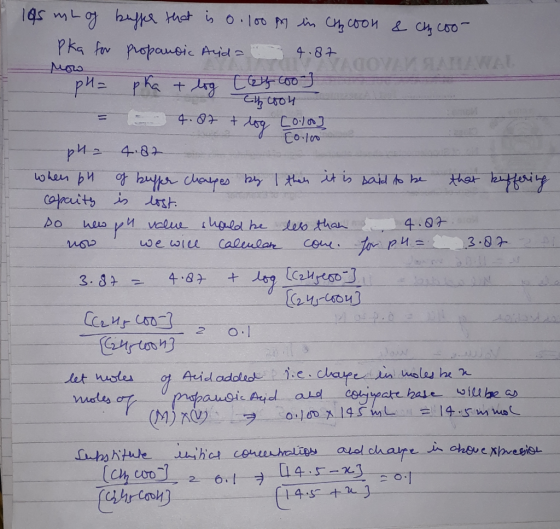 [0.100 A las mL og buffer that is 0.100 g in Cocoon & Choo- pka for Propanoic Acid = 4.87 goVAN RANAWAL now рия PK + С оо] Ch
