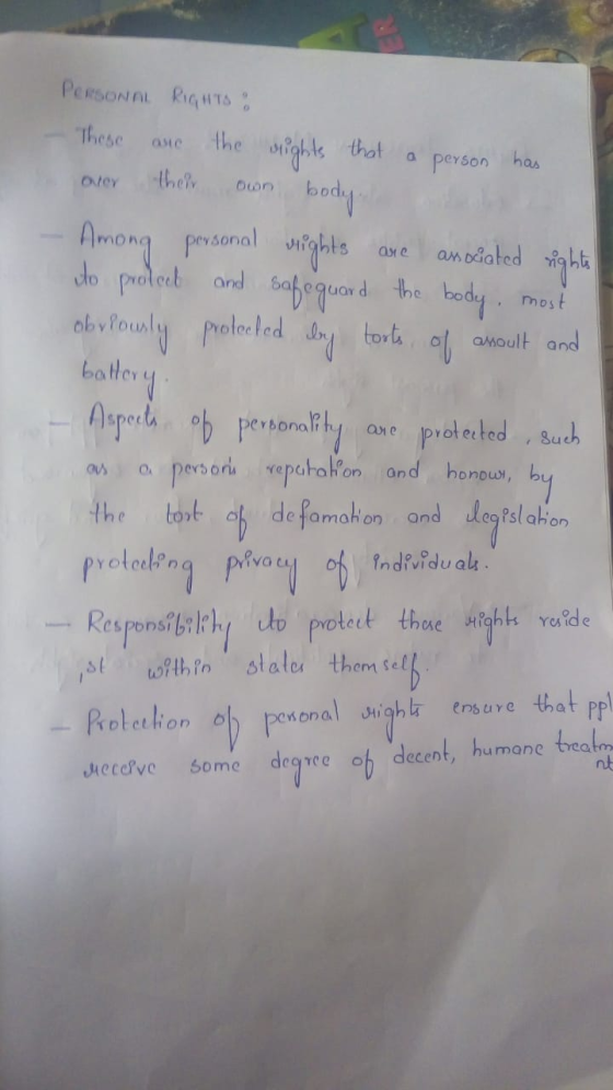 PeRSoNN RIGHTS : Those are the rights that a person has over their own body. Among personal rights are associated rights do p