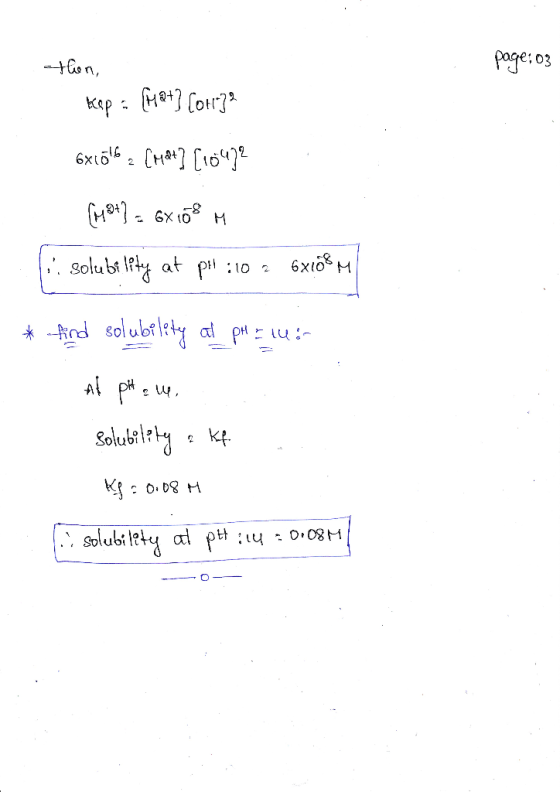 then, page: 03 Keep = (Mat) Cotiza 6x1562 [Hat? [10472 [181] = 6x 108 m .solubility at pel :10 - 6x10%M * find solubility al