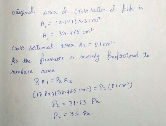 A,(3 14) (3.5 cm A = 3%, Y 65 cm 2. buntale area. Pe= 31.13 Pa P2=34 Pa