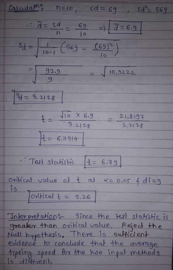 Calculator n=lo, cd = 69 {d²= 569 + .: d= {d 69 10 =) | J=6.9 n sá (569 - (69²) 10-1 92.9 9 10,3222 [Sd = 3.2128 ta Jio X 6.9