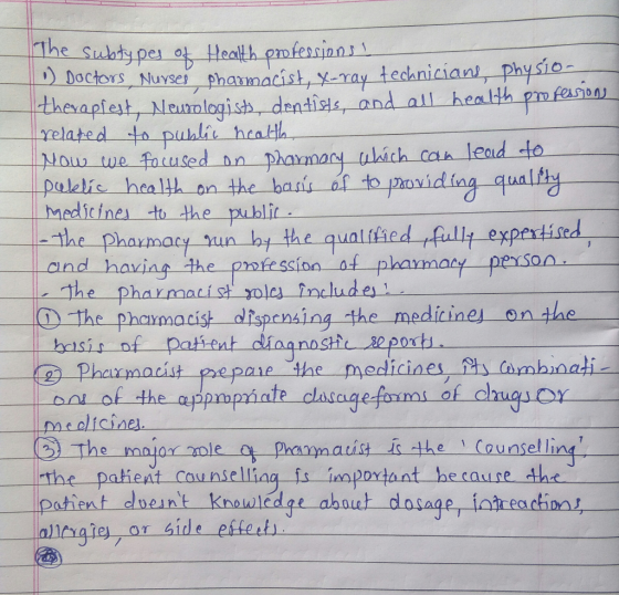 The subtypes of Health professions! ) Doctors Nuyses pharmacist, X-ray technicians, physio- therapiest, Neurologists dentists