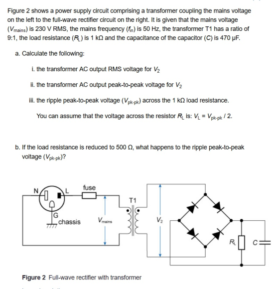 Figure 2 shows a power supply circuit comprising a transformer coupling the mains voltage on the left to the full-wave rectif