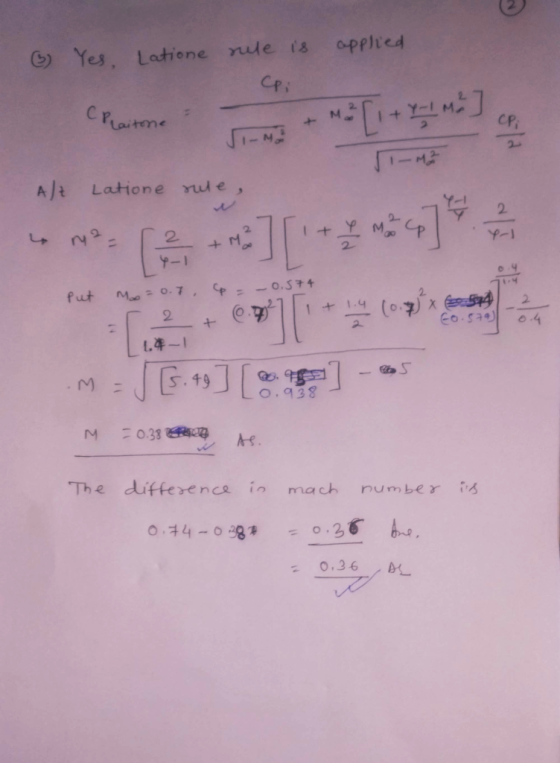 applied Yes Latione nule is Cpi CPlaitone M CP; IM A/z Latione sule + 4 m2 = Y-1 2 4-1 + M² Put Moo = 0.7 Cp = -0.574 2 + 1.4