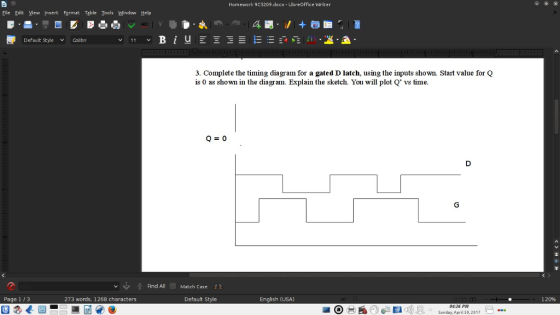 Homework 9CS209 docx LibreOffice Writer File Edit View Insert Format Table Tools Window Help i u Del ult Style Calibri is 0 as shown in the diagram. Explain the sketch. You will plot Q vs time, Q- 0 Find All Match Case Page 1 /3 273 words, 1268 characters Default Style English (USA) 04:26 PM 120%