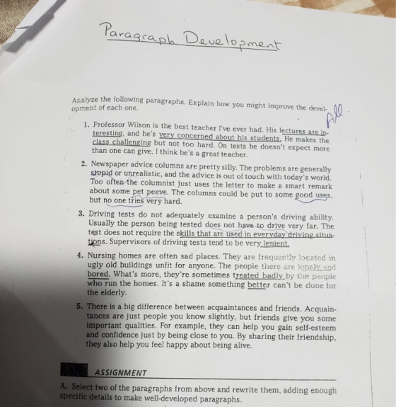 Paragraph Development Analyze the following paragraphs. Explain how you might improve the devel. 00. opment of each one. 1. P