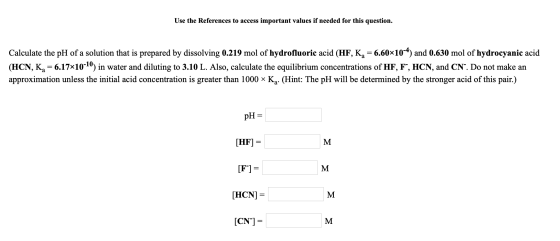 Use the References to access important values if needed for this question. Calculate the pH of a solution that is prepared by