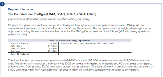 ! Required information The Foundational 15 (Algo) (L04-1, LO4-2, L04-3, L04-4, LO4-5) (The following information applies to t