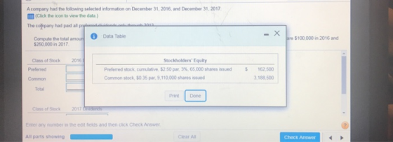 A company had the following selected information on December 31, 2016, and December 31, 2017 (Click the icon to view the data