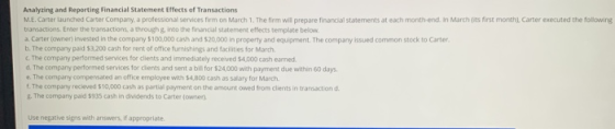 Analyzing and Reporting Financial Statement Effects of Transactions M.E. Carter launched Carter Company, a professional servi