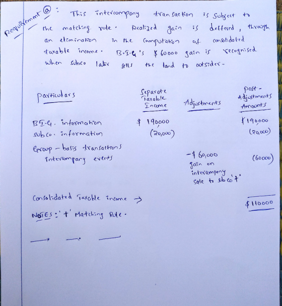 Requirement @: This intercompany transaction is subject to the matching role pealized gain is deffered through an elimination