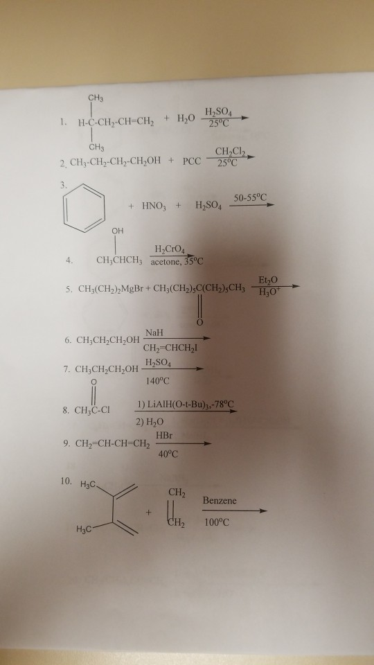 CH3 H2O + 1. H-C-CH-CH-CH2 CH3 CH C 2, CHy-CH2-CH-CHOHPCC 25°C 50-55°C + HNO H2SO4 он H2CrO4 CH,CHCH acetone, 35°c Et O 21501