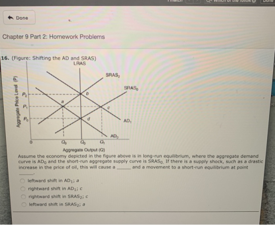HOW Done Chapter 9 Part 2: Homework Problems 16. (Figure: Shifting the AD and SRAS) LRAS SRAS SRAS AD ADo Aggregate Output (Q