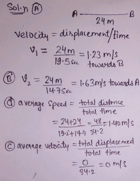 Soln (A 24 m velochy - dixpauemexty/time Se a veriage Speed total distre total time 194:+1 342 C aver total time 34.2