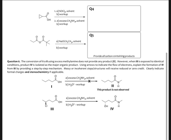 1. a) SOCI, solvent b) workup OH 2. a) excess CH NH,,solvent b) workup a) NaOCH,CH, solvent b) workup Provide all carbon cont