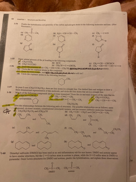 54 1-34 CHAPTER 1 Structure and Bonding Predict the hybridization and geometry of the carbon and nitrogen atoms in the follow