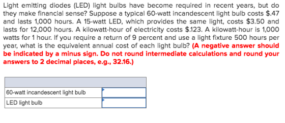 Light emitting diodes (LED) light bulbs have become required in recent years, but do they make financial sense? Suppose a typ