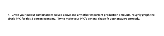 4. Given your output combinations solved above and any other important production amounts, roughly graph the single PPC for t