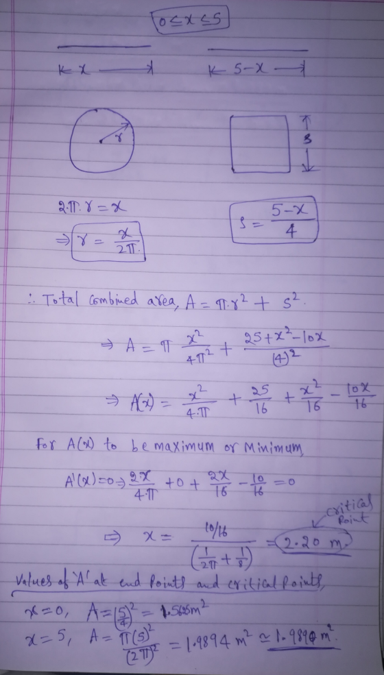Tocass K 5-x- 2.11.8=8 2. Total combined area, A=1.82 t s². A = 1 x ż + 25+x?_logy 42 4.1 For A Col) to be maximum or Minimum
