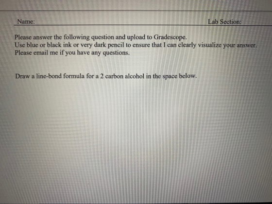 Name: Lab Section: Please answer the following question and upload to Gradescope. Use blue or black ink or very dark pencil t