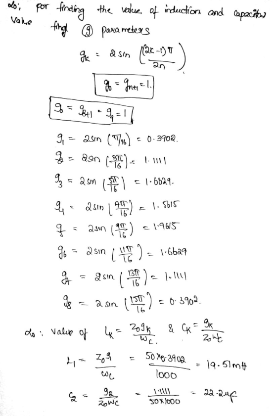 olo, Value por finding the value of induction and capacitos fingel 9 parameters a sin 1(2K-1) T Ik 2n % = gnez El 90 Jetla 9q
