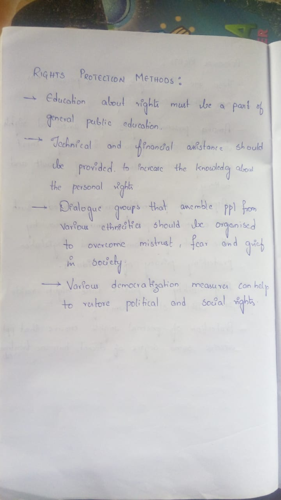 Rights PROTECTION METHODS Education about rights must be a part of general public education. → Technical and financial assist
