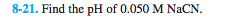 8-21. Find the pH of 0.050 M NaCN