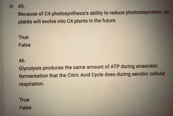 X 45. Because of C4 photosynthesiss ability to reduce photorespiration, all plants will evolve into C4 plants in the future.