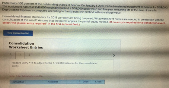 Padre holds 100 percent of the outstanding shares of Sonora. On January 1, 2016, Padre transferred equipment to Sonora for $1