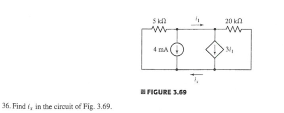 20 kΩ 4 mA 3i FIGURE 3.69 36. Find ir in the circuit of Fig. 3.69.