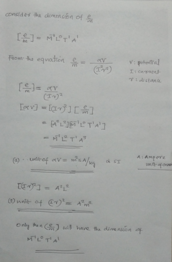 consider the dimension of er [ ] = MILOTA From the equation e (IM3) Vi potential Is current rs distance [] = av (Ir) ² [av] =
