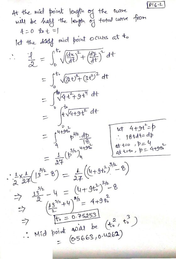 [P16-2] At the mud point length of the curre will be hay the length of total curve from 4=0 to t =1 let the key mid point ocu