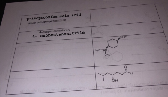 p-isopropylbenzoic acid ácido p-isopropilbenzoico 4-oxopentanonitrilo 4- oxopentanonitrile HC-CH OH