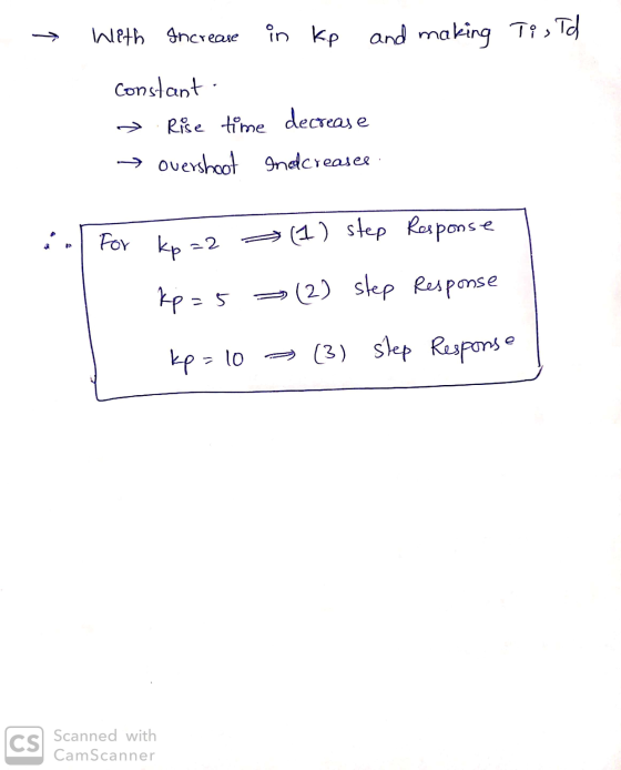 → With Increase in kp and making TisTd constant Rise time decrease → overshoot Inelcreases For kp=2 (1) step Response 2 kp=5