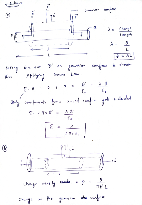 solution: Tok braussion surface Tws - 1 - to o 10 = AL] Taking Then . V or the Ē on gaursian surface is shown Applying Gaun L