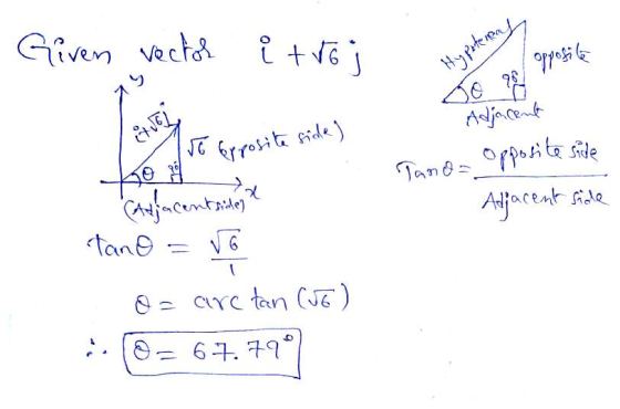 Given vector i troj Hypotereny 75 go 98 ETUEL 15o Epposite side) Adjacent Tand opposite side Adjacent side (Adjacentside? tan