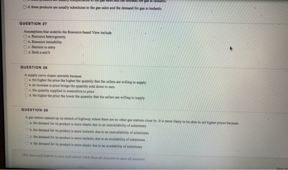 cm Od these products are usually substitutes to the gas sales and the demand for gas is inelastic QUESTION 27 Assumptions tha