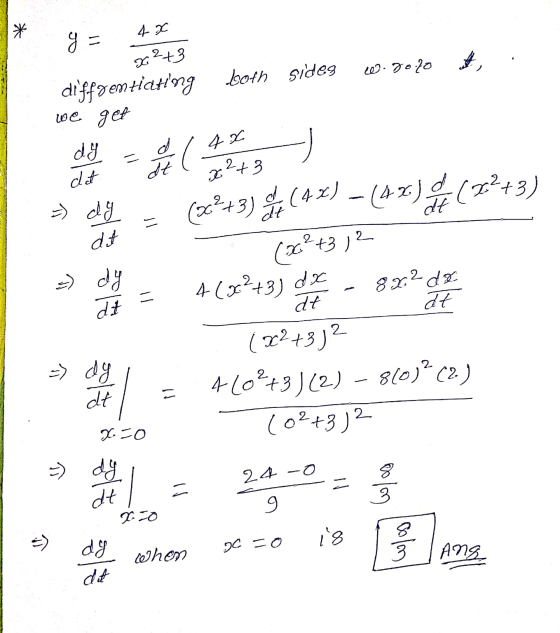 * 4 x y = x2+3 A, w.80.20 both sides diffgem hlatng we get dy dat P - el ( 42 7P Etz X d (4x) (x+3) = فيلم (26²+3) - (4x)d d
